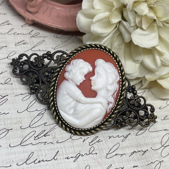 Cornelian Mother Child Christmas Gift Mom New Cameo Pin Hair Clip Jewelry Comb - Picture 2 of 12